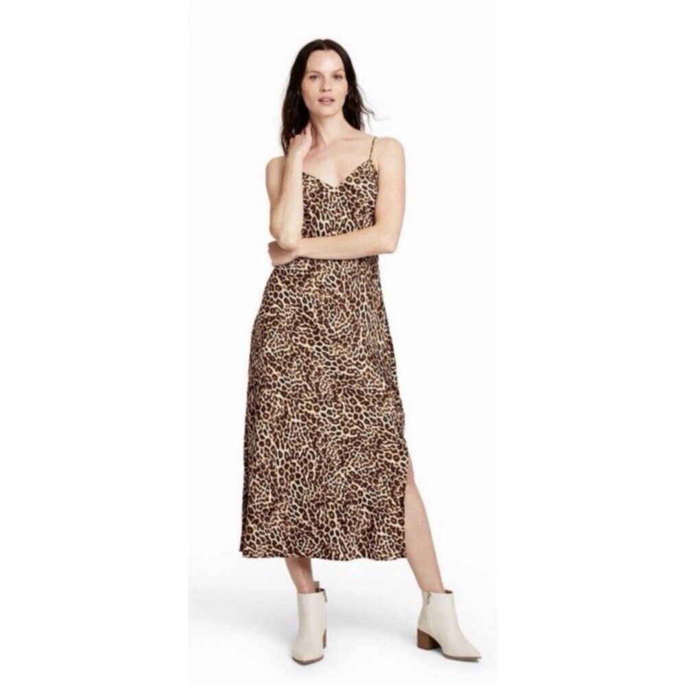 Nili Lotan for Target Leopard Print Silky Brown Black Slip Maxi Dress Size S NWT
